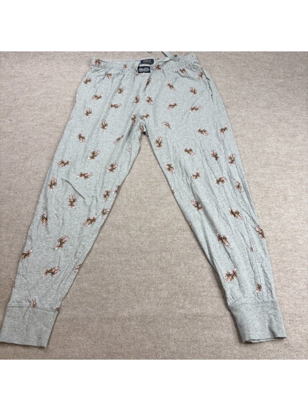 Polo Ralph Lauren Pajama Pants Large Gray AOP Polo Bear Jogger Cuff